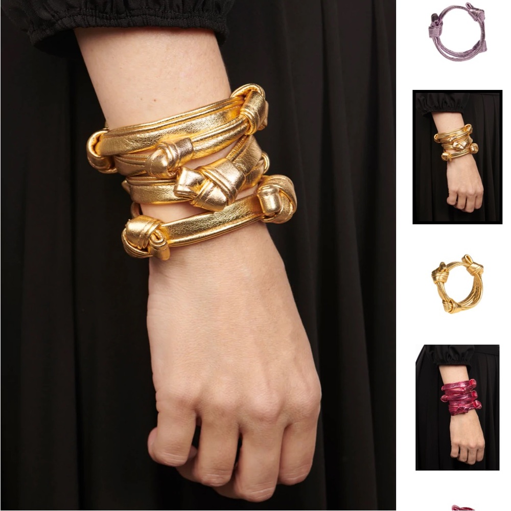 Rosabel Paraliticci adjustable leather bracelets. Metallic gold leather.